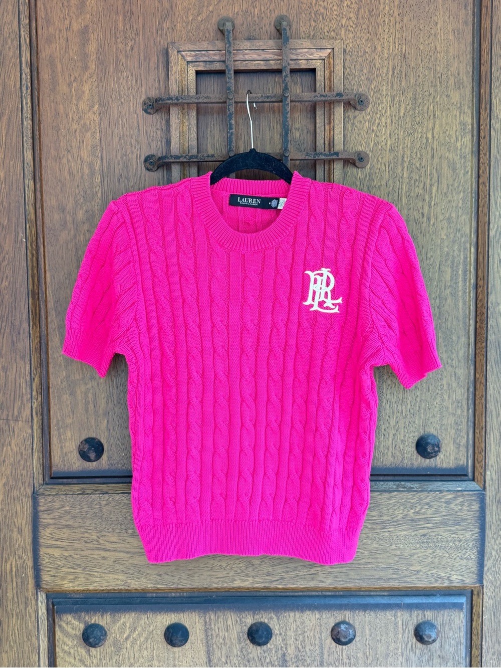 Lauren Ralph Lauren fuchsia Cable-Knit Short-Sleeve Sweater Size M